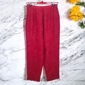 Silkland Women's Red Paisley Pure Silk Straight Leg Pants Size 8